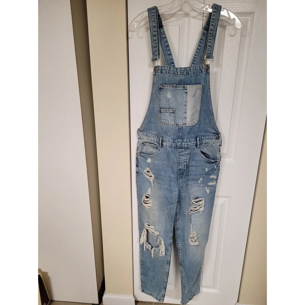 ZARA Trafaluc Overalls GRUNGE Distressed Blue Hippie Urban Streetwear Sz S - Picture 1 of 8